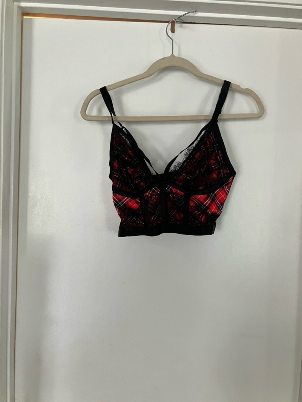 Victoria's Secret Red and Black Plaid Lace Bralette